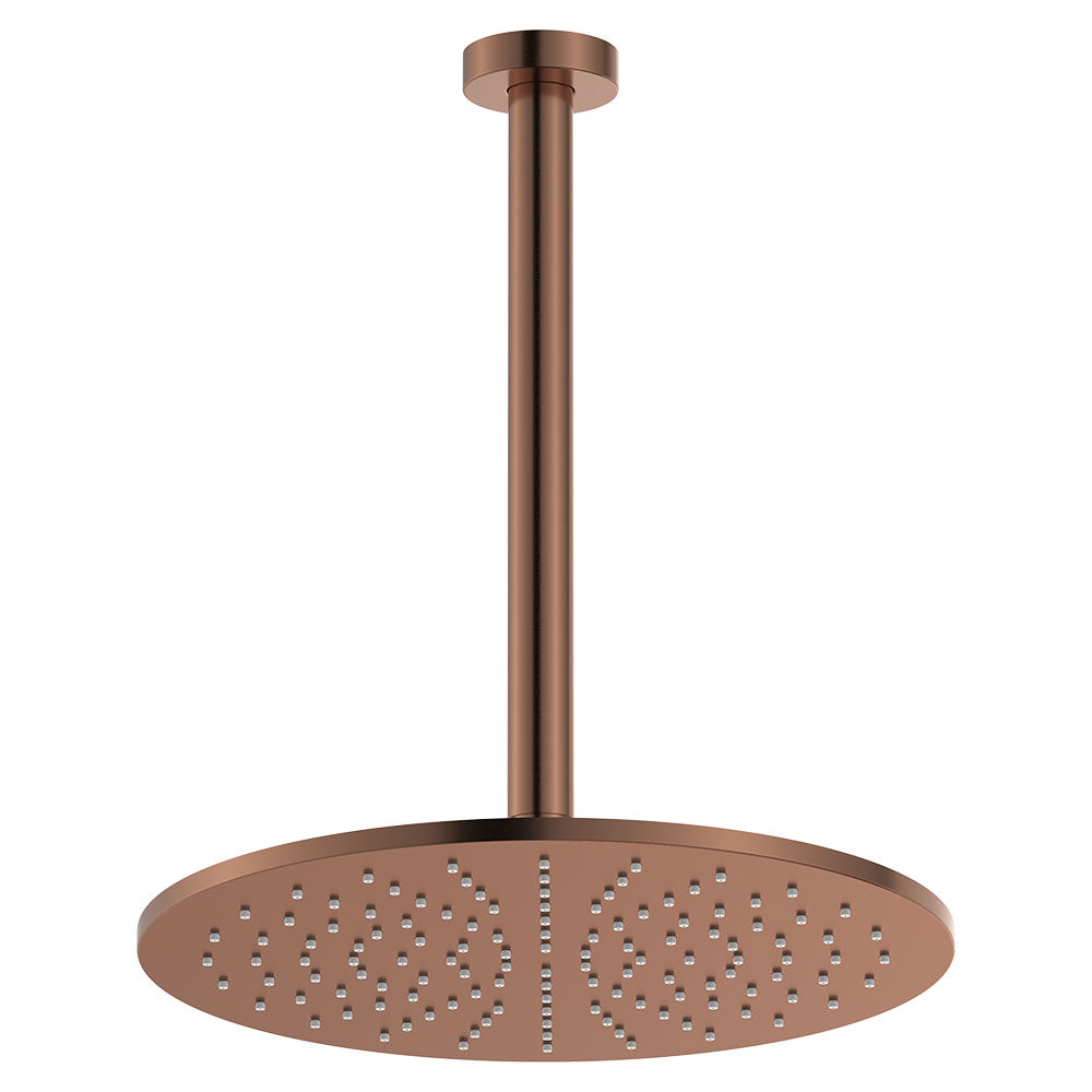Empire Slim Ceiling Shower 300mm Head, 350mm Drop in Brushed Copper
