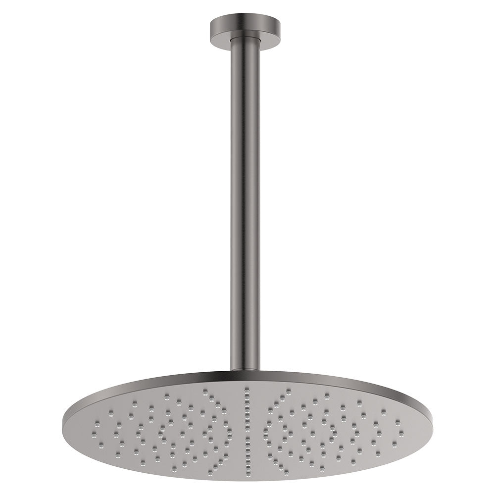 Empire Slim Ceiling Shower 300mm Head, 350mm Drop in Gun Metal
