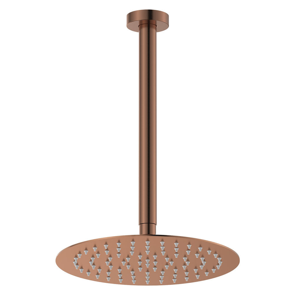 Kaya Ceiling Shower 250mm Head, 350mm Drop in Brushed Copper