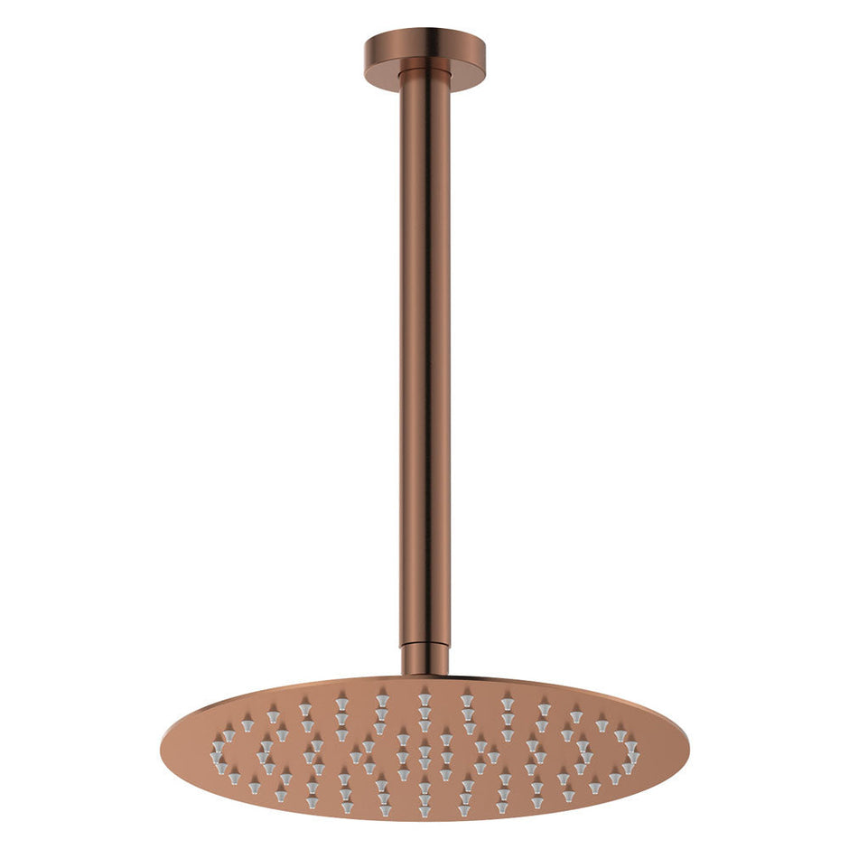 Kaya Ceiling Shower 250mm Head, 350mm Drop in Brushed Copper