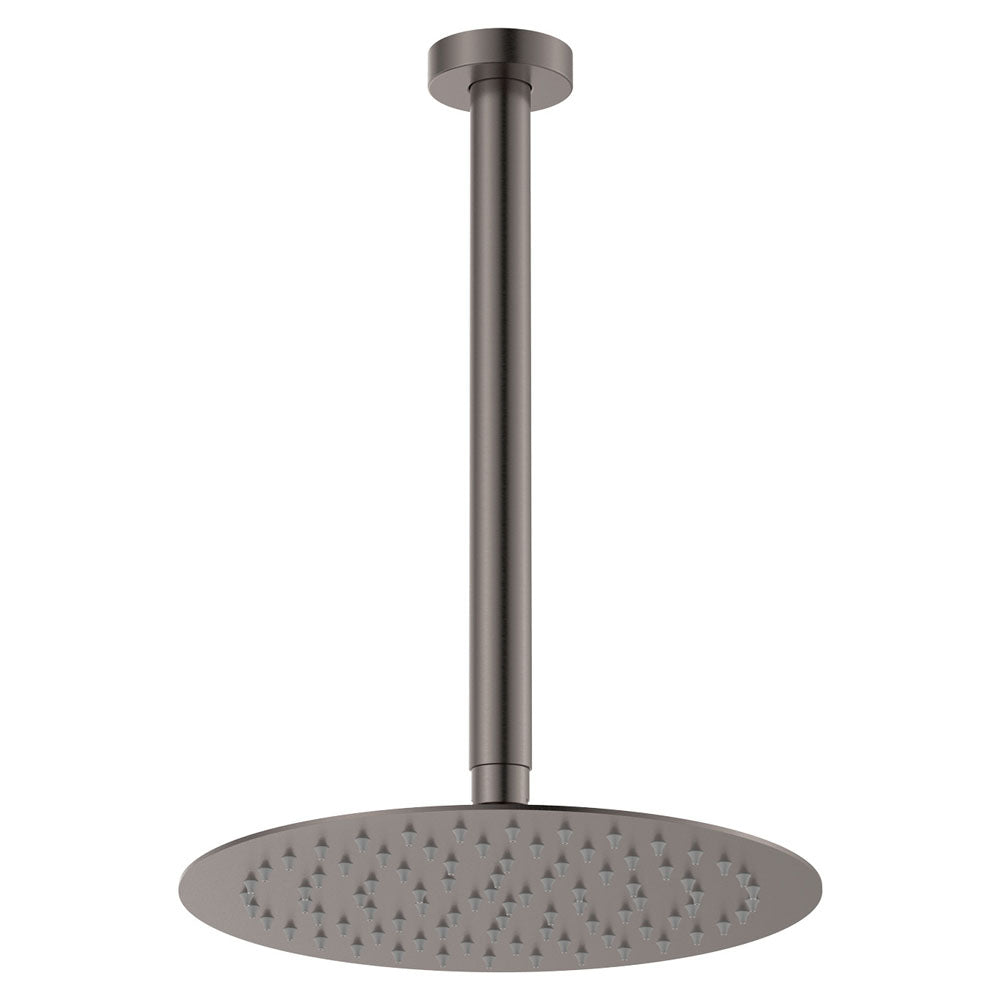 Kaya Ceiling Shower 250mm Head, 350mm Drop in Gun Metal