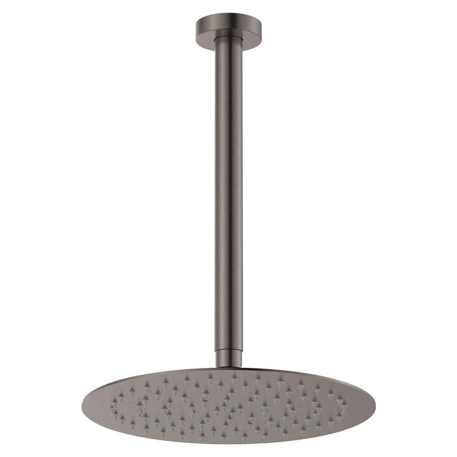 Kaya Ceiling Shower 250mm Head, 350mm Drop in Gun Metal