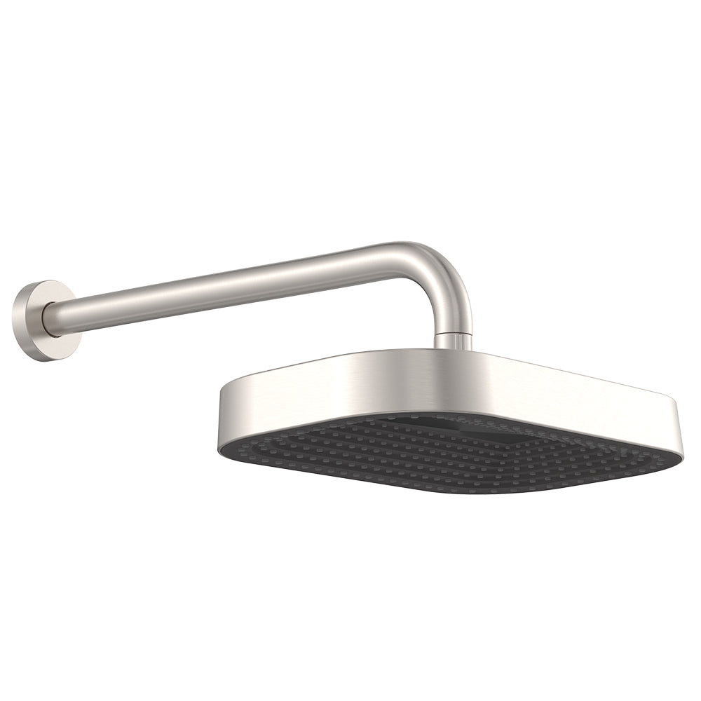 Kuro Shower Arm Set, Soft Square Head in Brushed Nickel