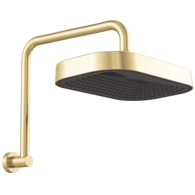 Kuro Gooseneck Shower Arm Set, Soft Square Head in Urban Brass