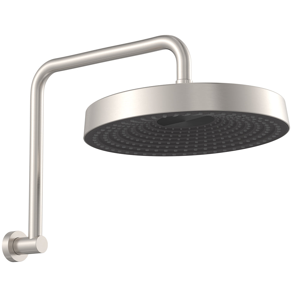 Kuro Gooseneck Shower Arm Set, Round Head in Brushed Nickel
