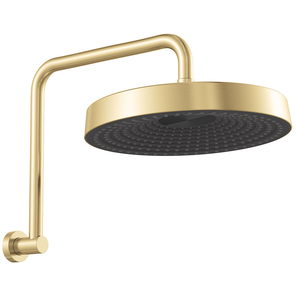 Kuro Gooseneck Shower Arm Set, Round Head in Urban Brass