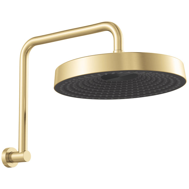 Kuro Gooseneck Shower Arm Set, Round Head in Urban Brass