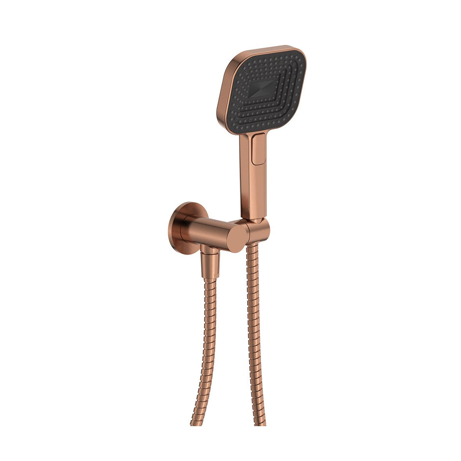 Kuro Hand Shower, Round Plate, Soft Square Head in Brushed Copper