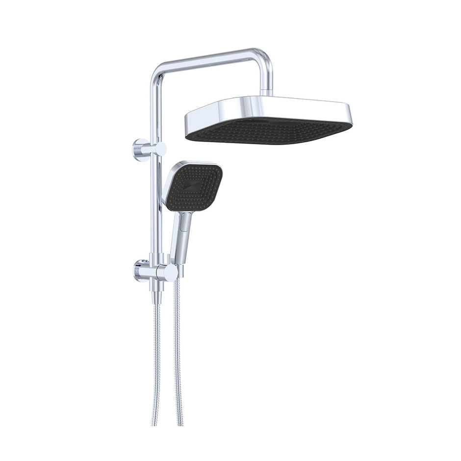 Kuro Twin Half-Rail Shower, Soft Square Head in Chrome