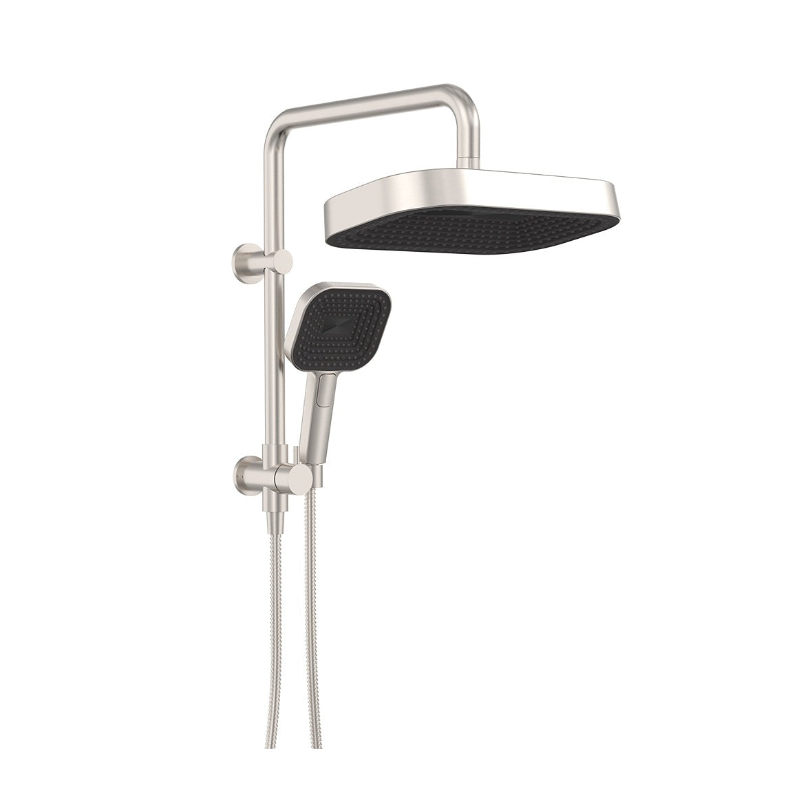 Kuro Twin Half-Rail Shower, Soft Square Head in Brushed Nickel