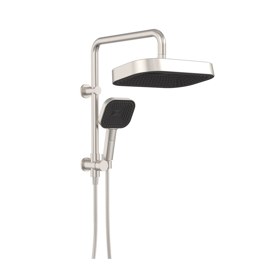 Kuro Twin Half-Rail Shower, Soft Square Head in Brushed Nickel