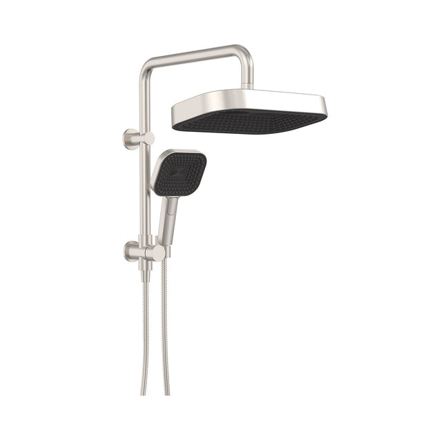 Kuro Twin Half-Rail Shower, Soft Square Head in Brushed Nickel