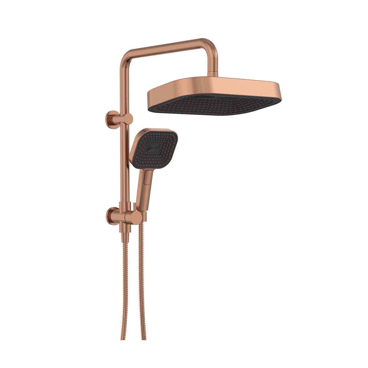 Kuro Twin Half-Rail Shower, Soft Square Head in Brushed Copper