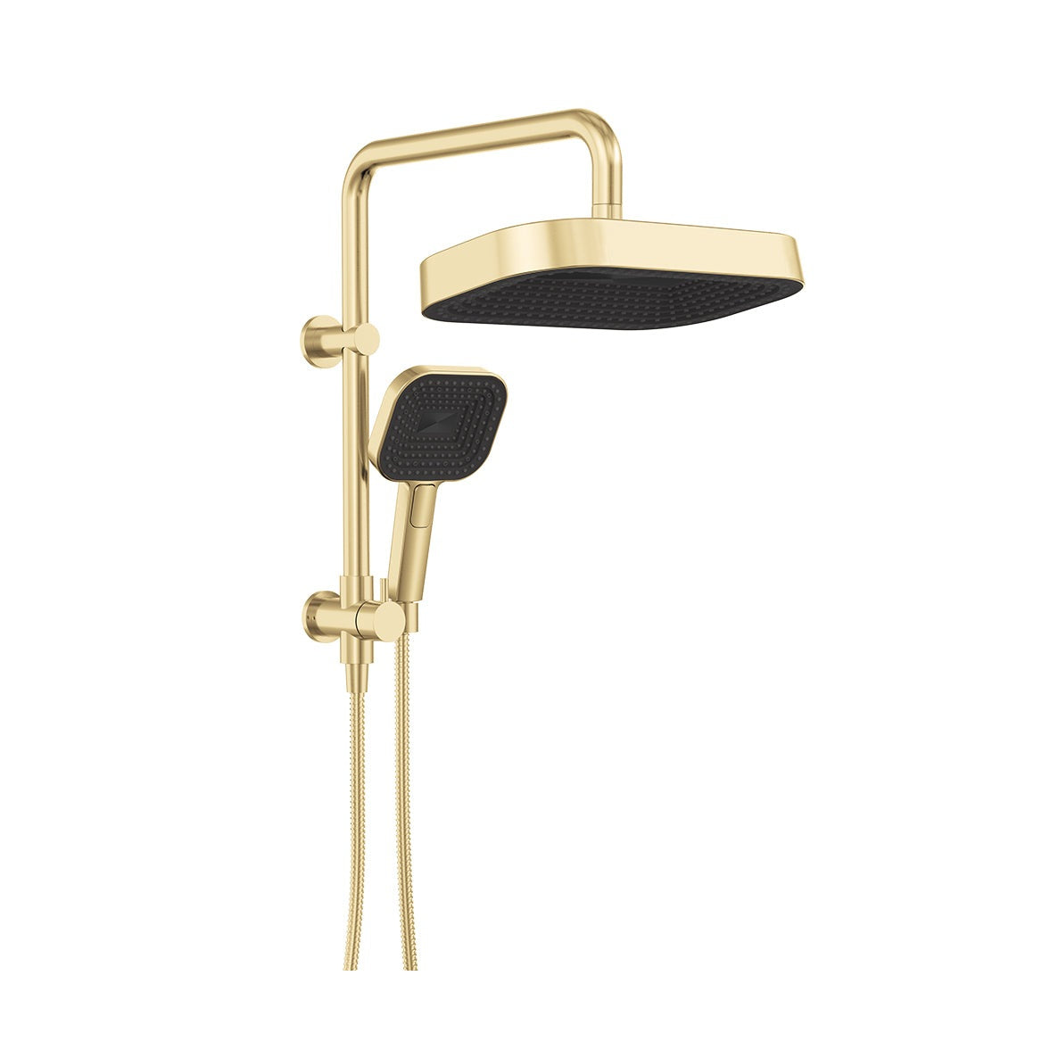 Kuro Twin Half-Rail Shower, Soft Square Head in Urban Brass