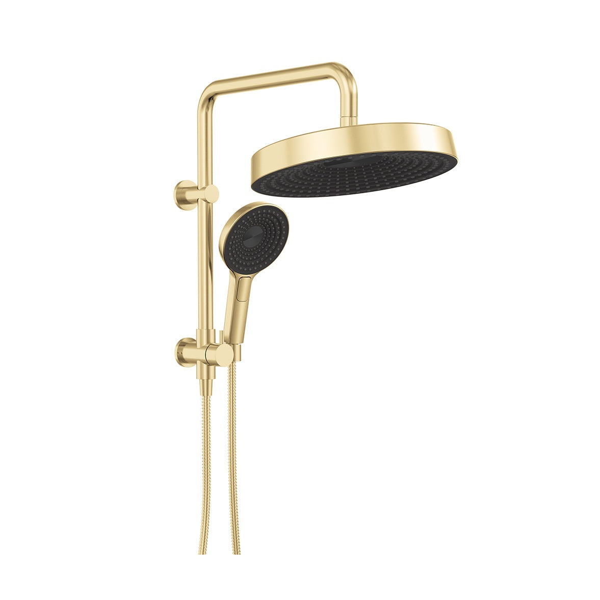 Kuro Twin Half-Rail Shower, Round Head in Urban Brass