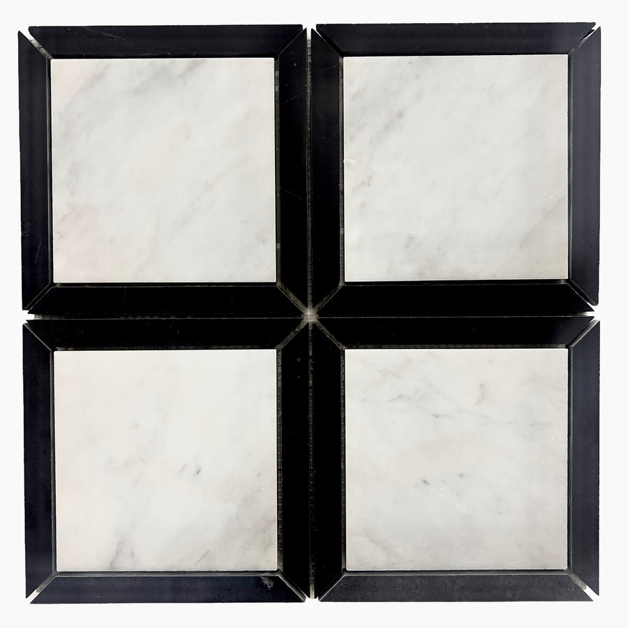 CARRARA SQUARE+ NERO BORDER HONED SHEET SIZE 305X305X10 - CARRARA+NERO BORDER HONED -06