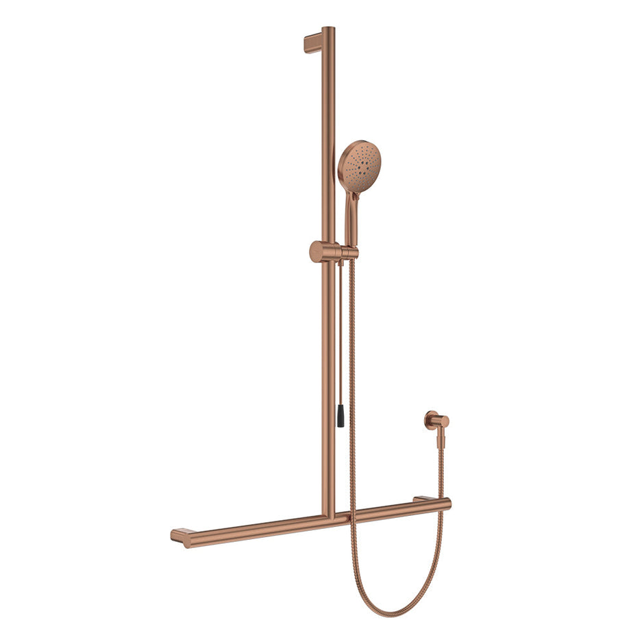 Care Inverted T Rail Shower with Push/Pull Slider in Brushed Copper