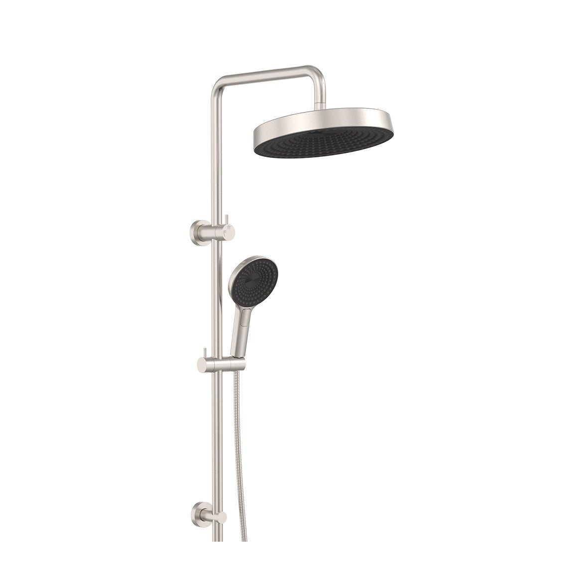 Kuro Twin Shower, Round Head in Brushed Nickel