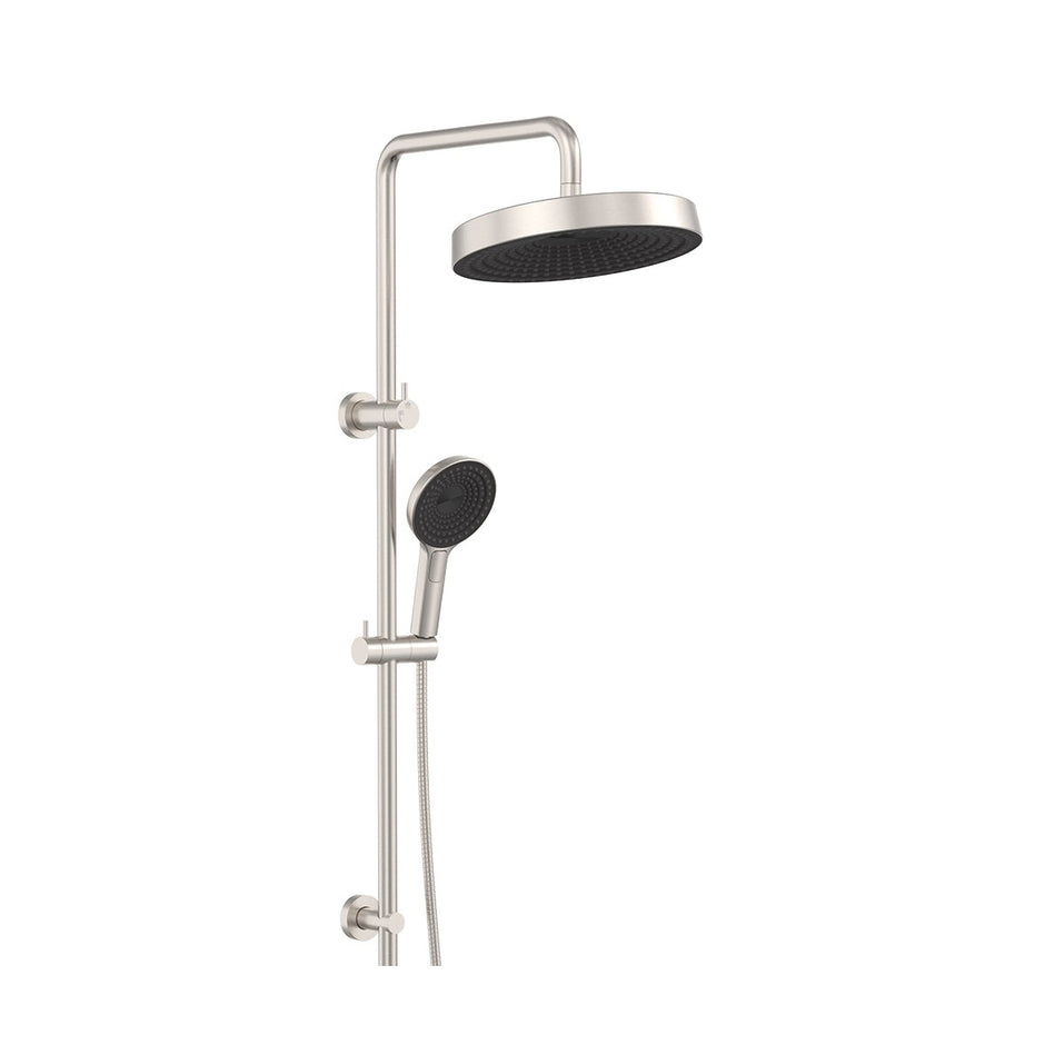 Kuro Twin Shower, Round Head in Brushed Nickel