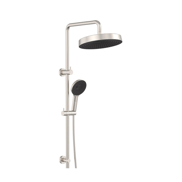 Kuro Twin Shower, Round Head in Brushed Nickel