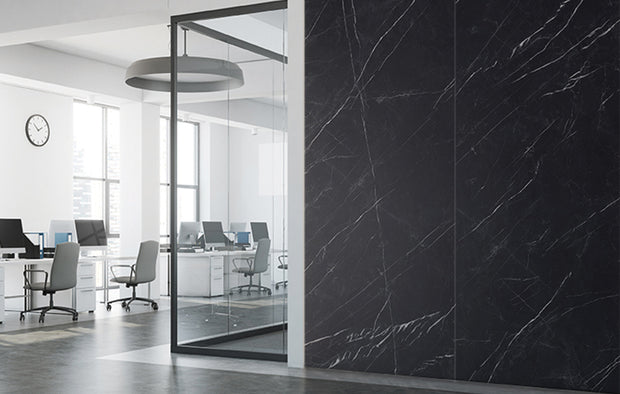 Superb Marble Marquina Black Porcelain Tiles in a room setting