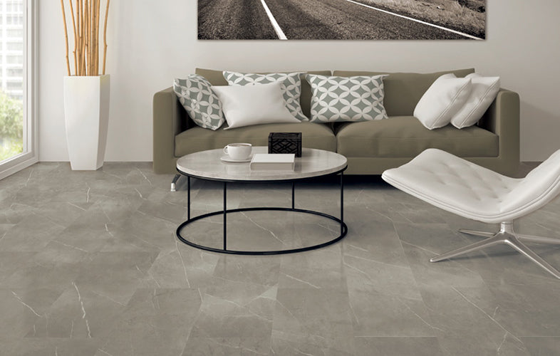 Superb Marble Pietra Fog Porcelain Tiles in a room setting