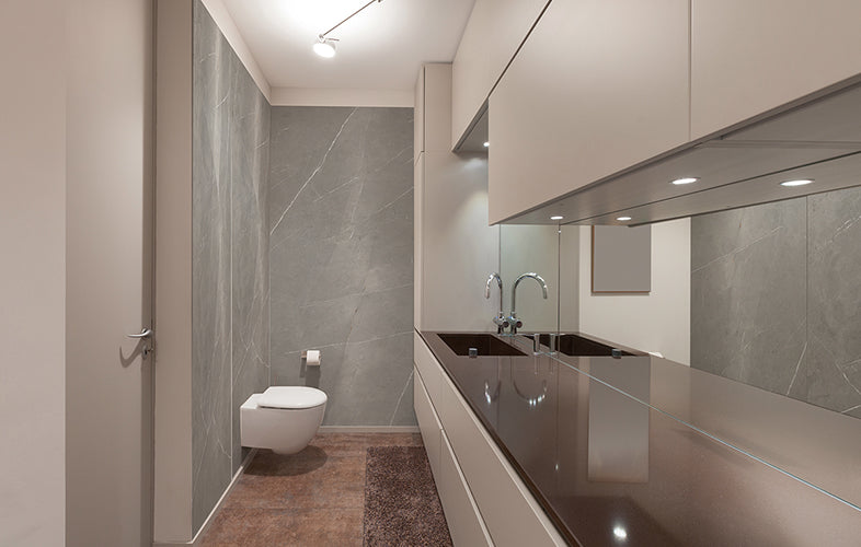 Superb Marble Pietra Fog Porcelain Tiles in a room setting