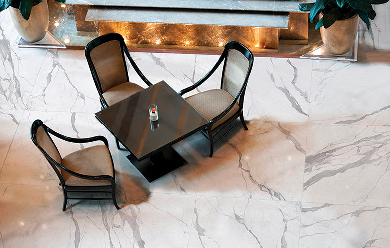 Superb Marble Statuario Superiore Porcelain Tiles in a room setting
