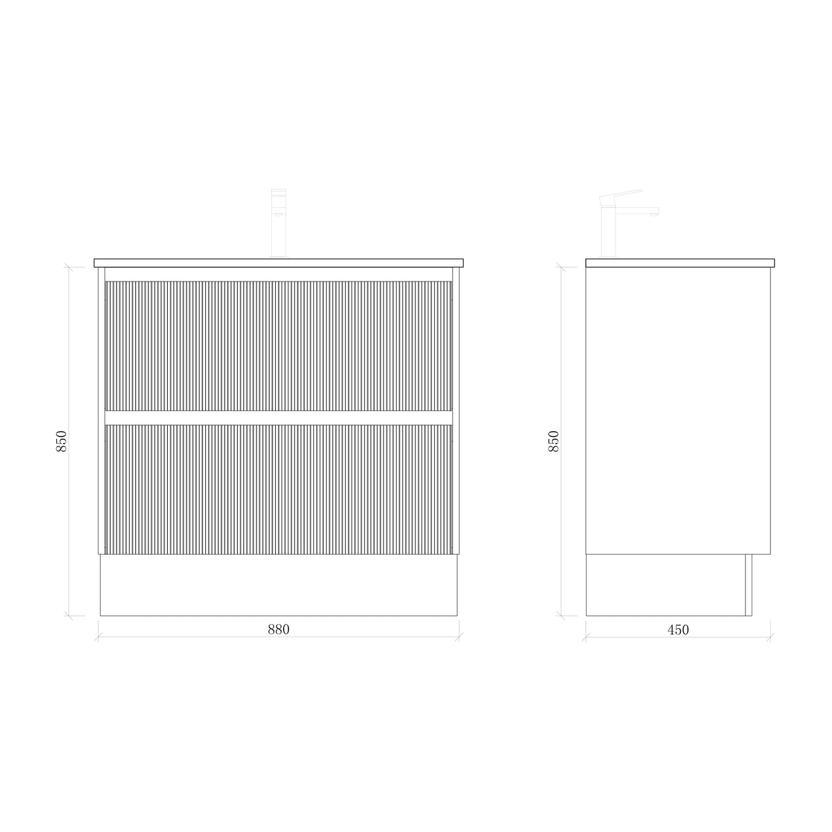 Zenmo Sorrento Floor Standing Vanity 900mm line drawing