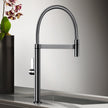 Gessi Helium Goose Neck Semi Professional Mixer in a styled room