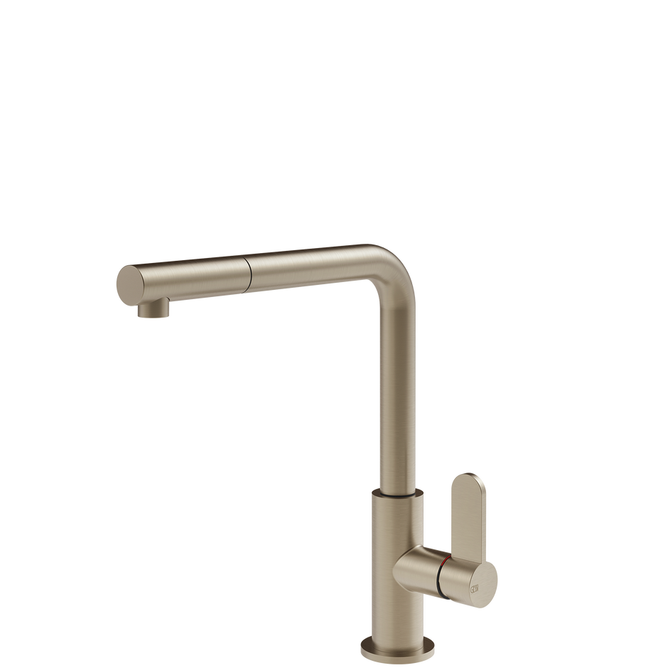 Gessi Helium Right Angle Round Pull Out Mixer in Brushed Nickel