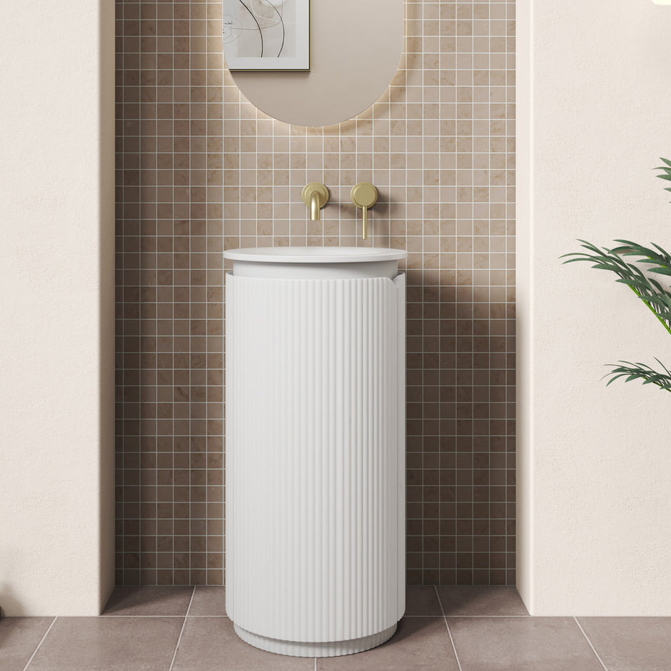 Civaro Floor Standing Matte White Pillar Cabinet 420mm