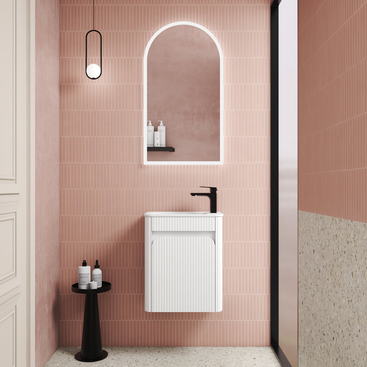Mini Hartelle Fluted Wall Hung Matte White Cabinet