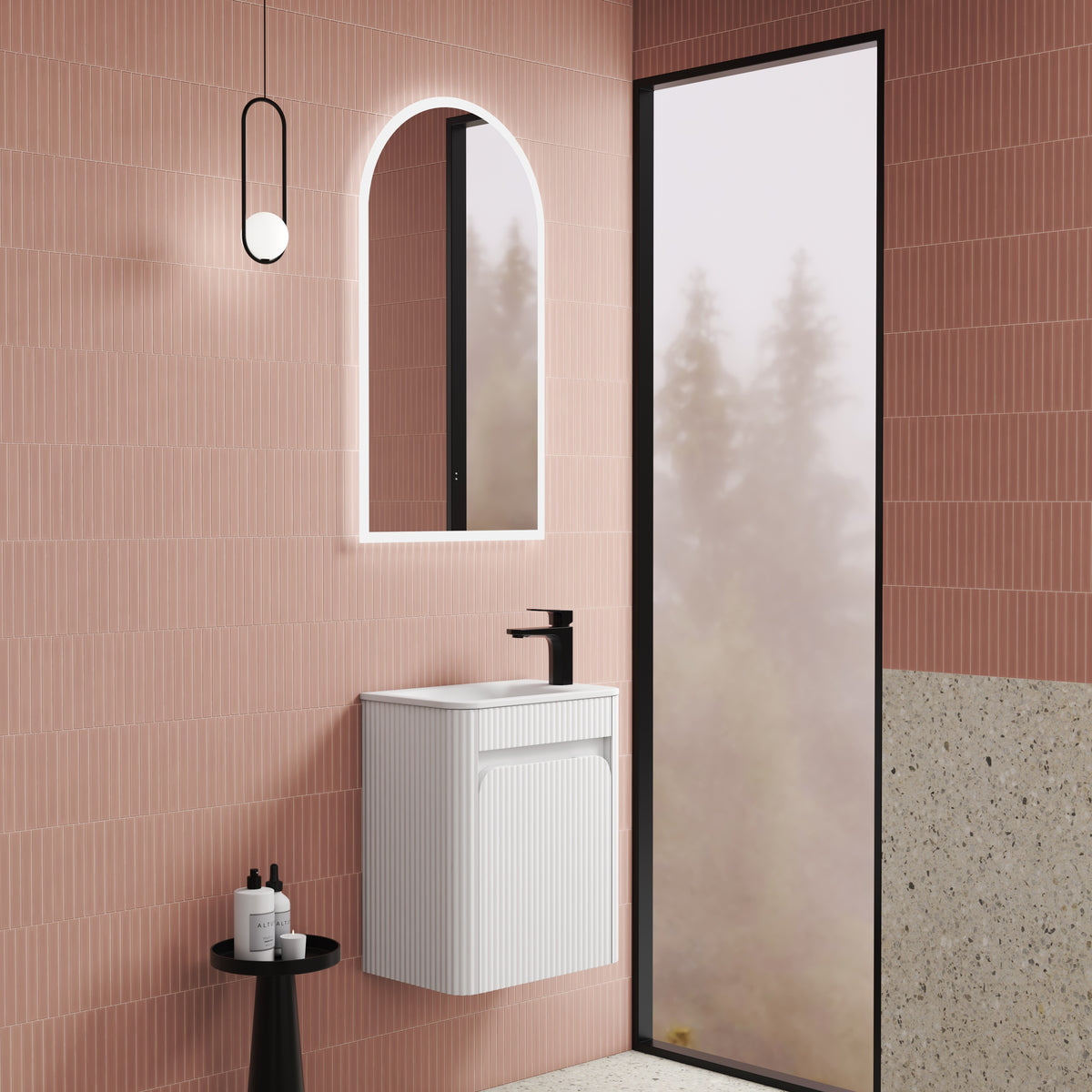 Mini Hartelle Fluted Wall Hung Matte White Cabinet