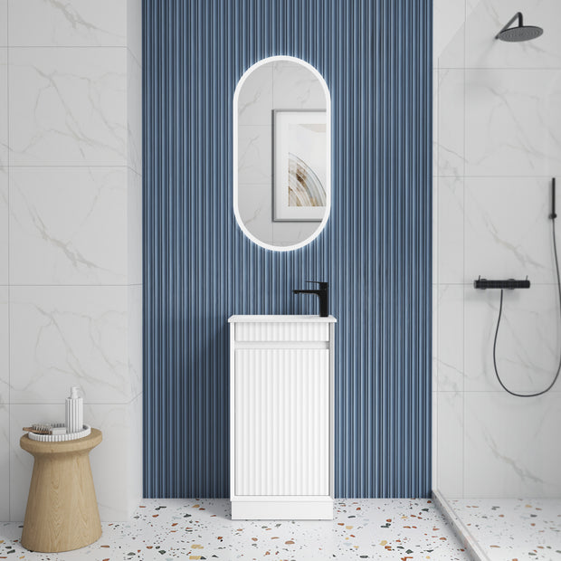 Aulic Mini Ravia Fluted Floor Standing Matte White Cabinet space saver vanity