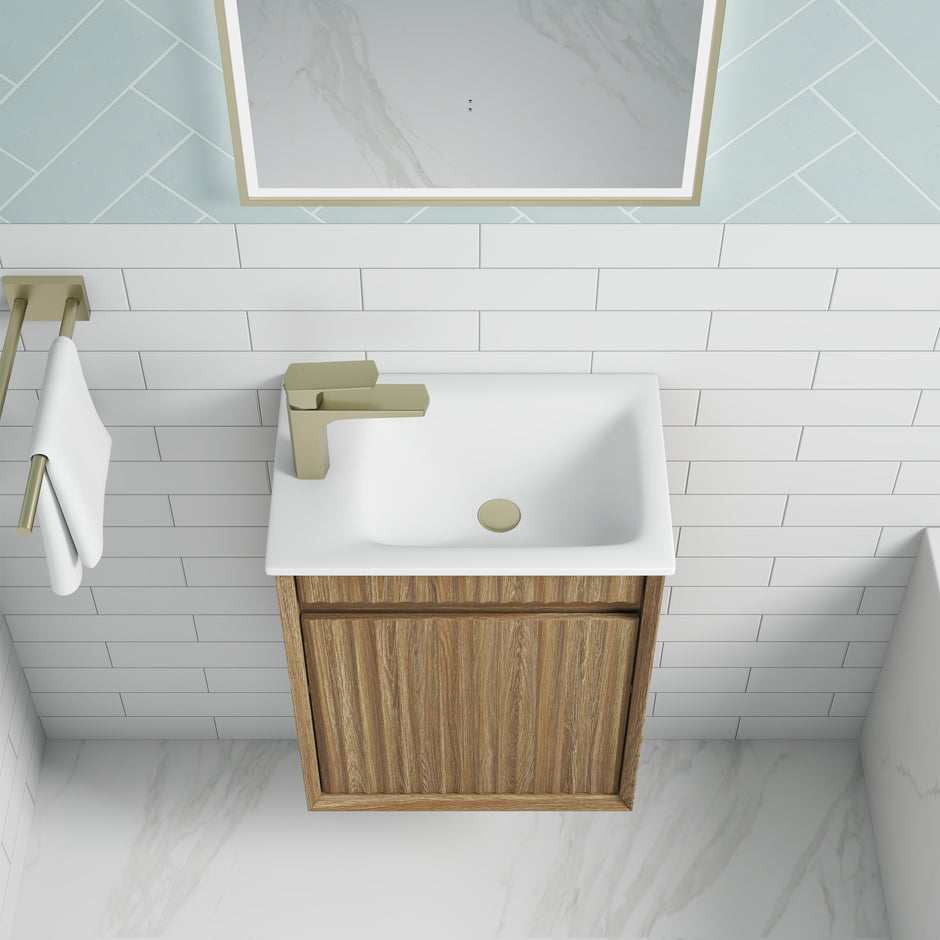 Aulic Mini Ravia Fluted Wall Hung Harvest Oak Cabinet space saver vanity