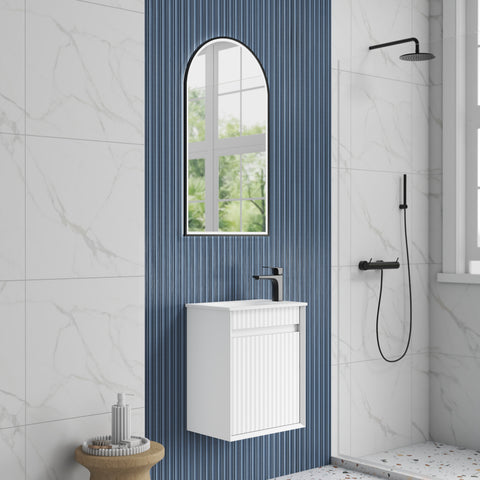 Aulic Mini Ravia Fluted Wall Hung Matte White Cabinet space saver vanity