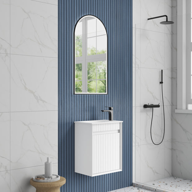 Aulic Mini Ravia Fluted Wall Hung Matte White Cabinet space saver vanity