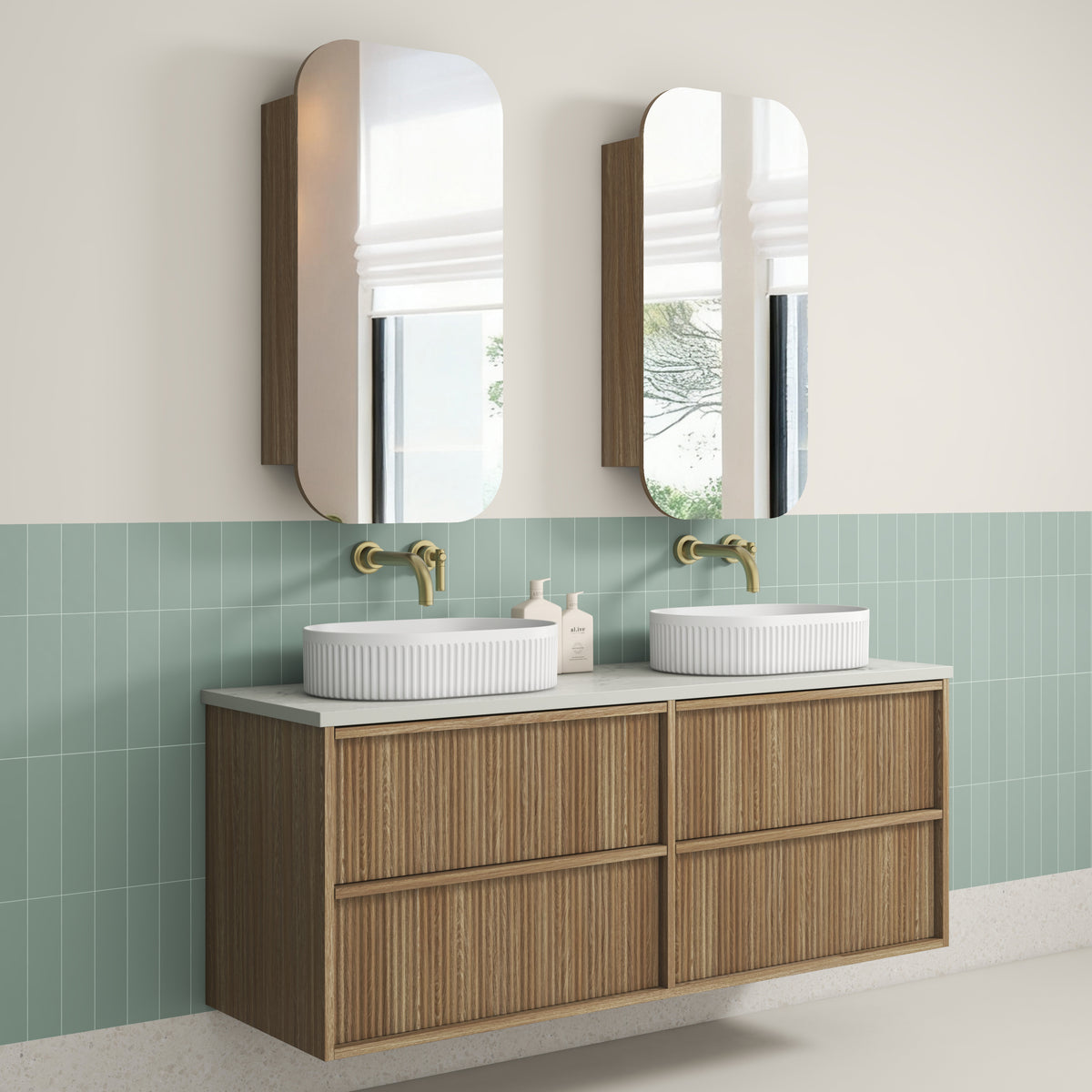 Aulic Venetta Fluted Framed Wall Hung Harvest Oak 1500mm wall hung vanity