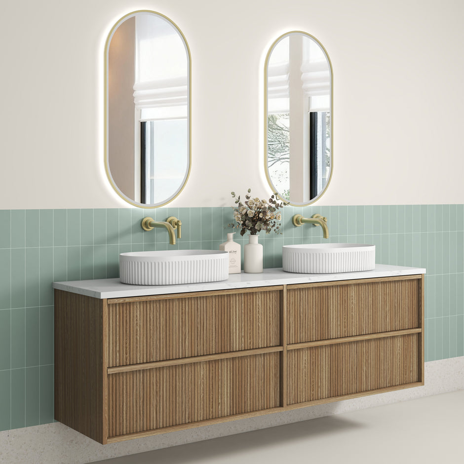 Aulic Venetta Fluted Framed Wall Hung Harvest Oak 1800mm wall hung vanity