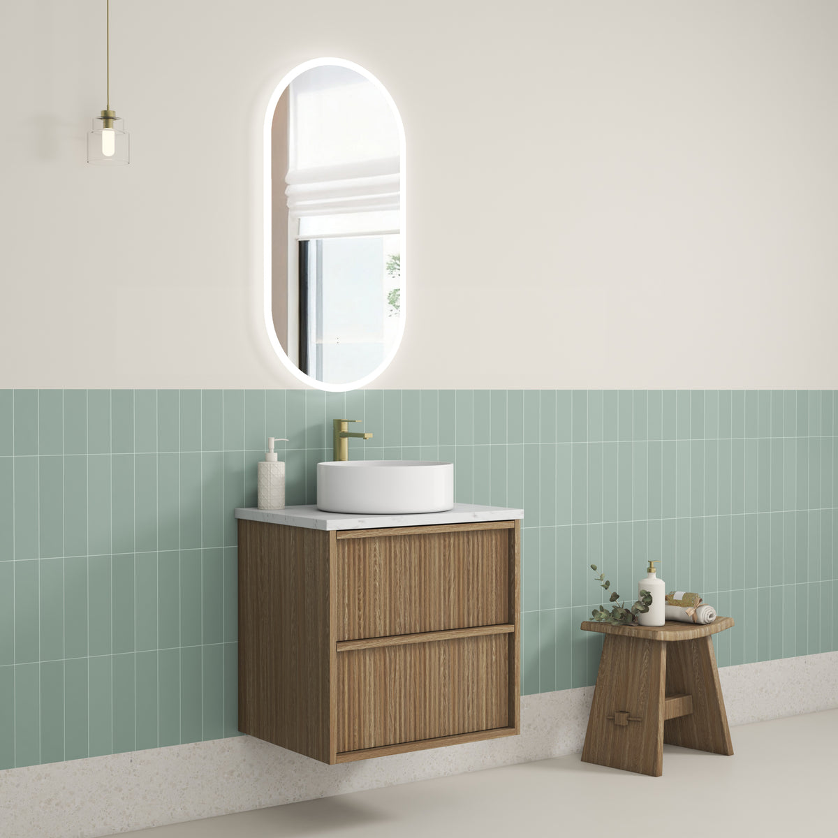 Aulic Venetta Fluted Framed Wall Hung Harvest Oak 600mm wall hung vanity