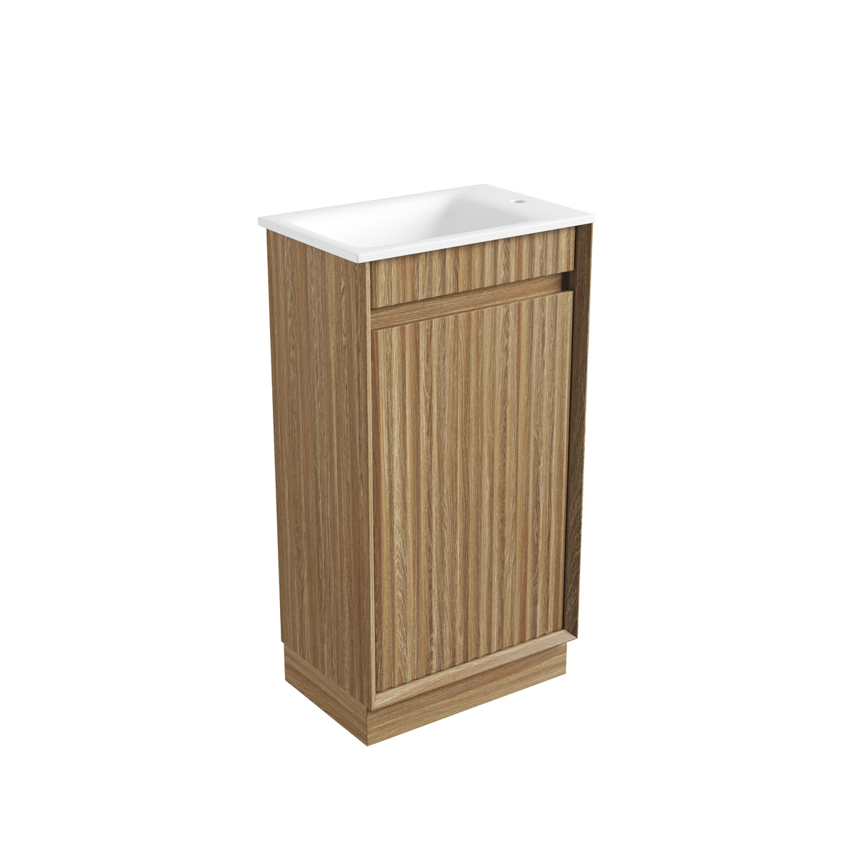 Aulic Mini Ravia Fluted Floor Standing Harvest Oak Cabinet space saver vanity