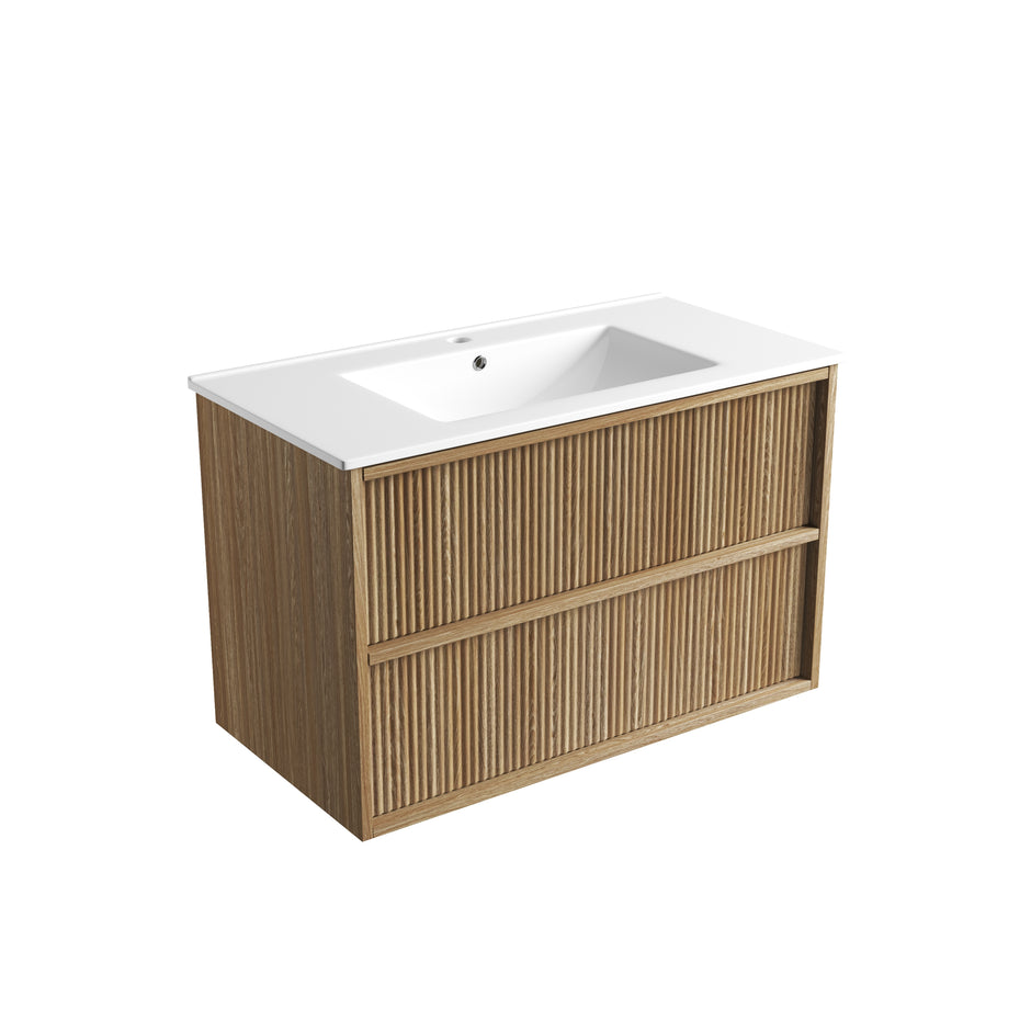 Aulic Venetta Fluted Framed Wall Hung Harvest Oak 900mm wall hung vanity