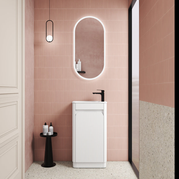 Mini Hartelle Fluted Floor Standing Matte White Cabinet