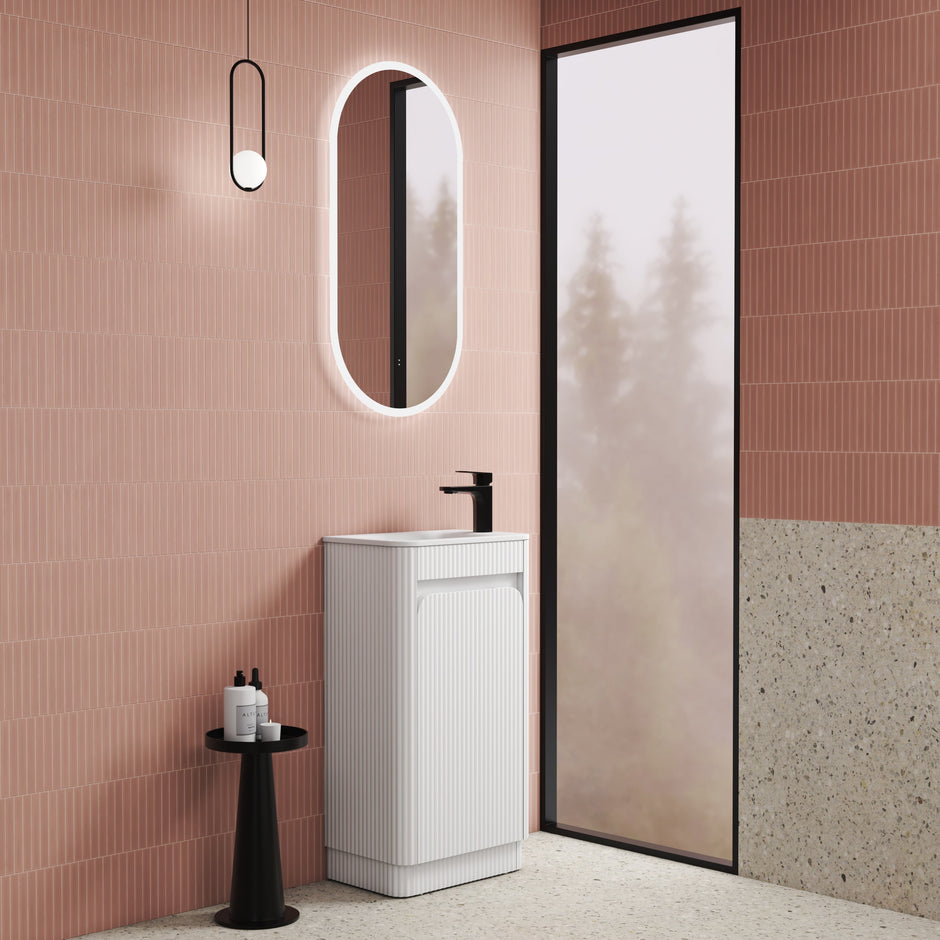 Mini Hartelle Fluted Floor Standing Matte White Cabinet