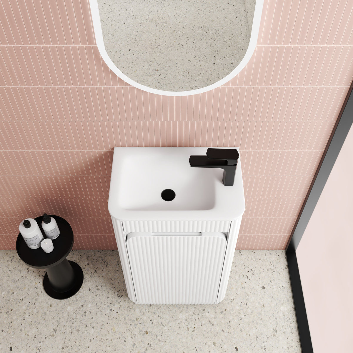 Mini Hartelle Fluted Floor Standing Matte White Cabinet