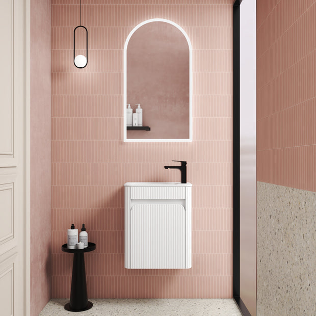 Mini Hartelle Fluted Wall Hung Matte White Cabinet