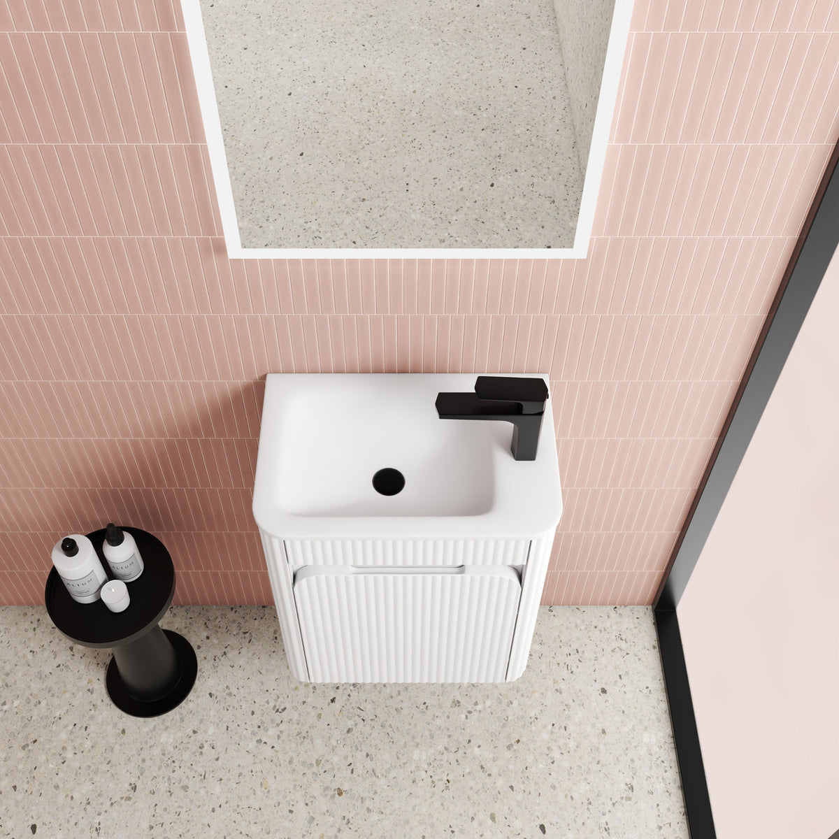 Mini Hartelle Fluted Wall Hung Matte White Cabinet