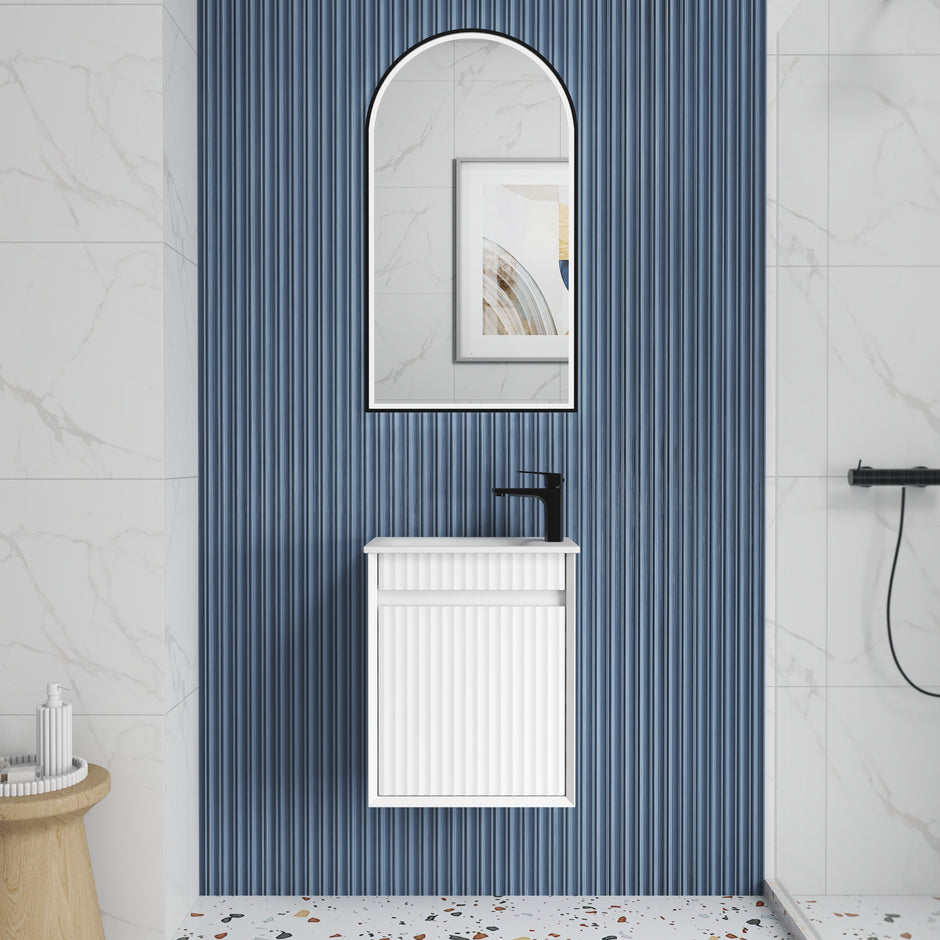 Mini Ravia Fluted Wall Hung Matte White Cabinet