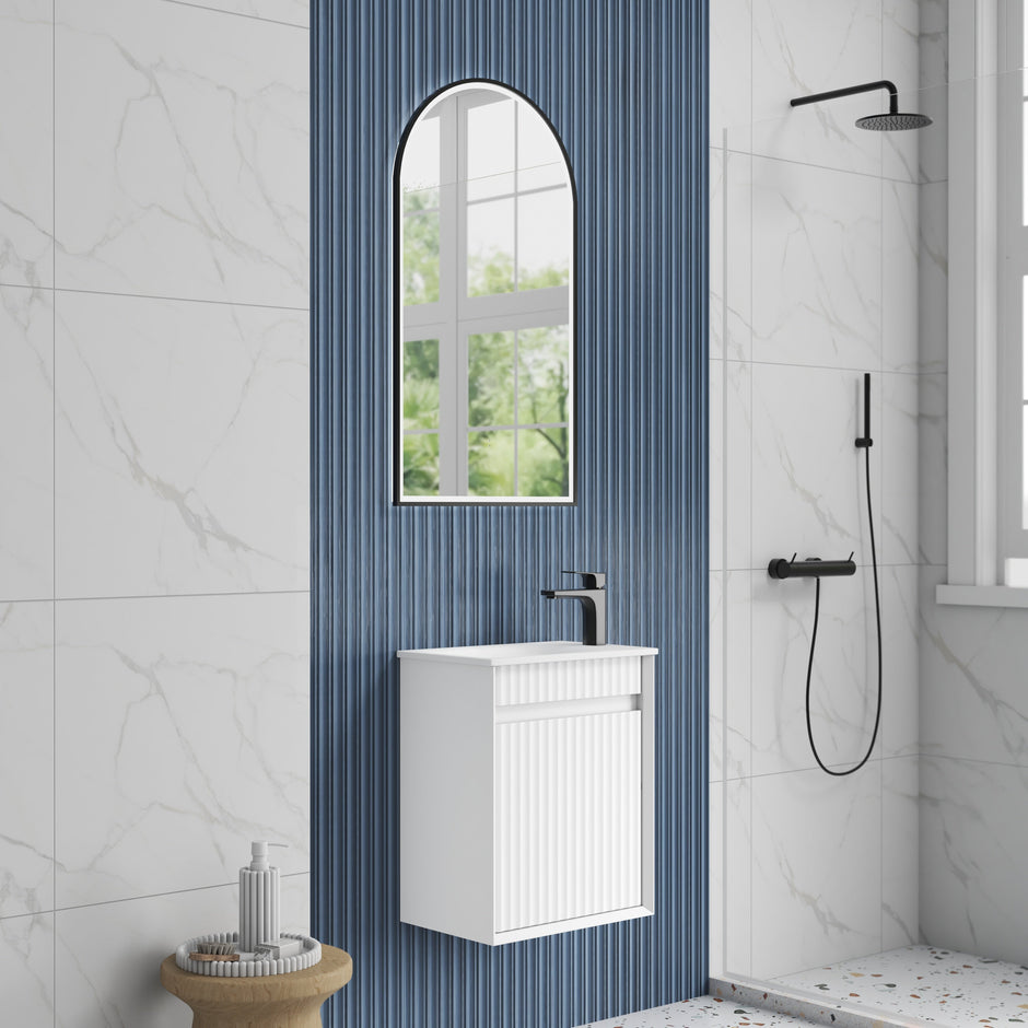 Mini Ravia Fluted Wall Hung Matte White Cabinet